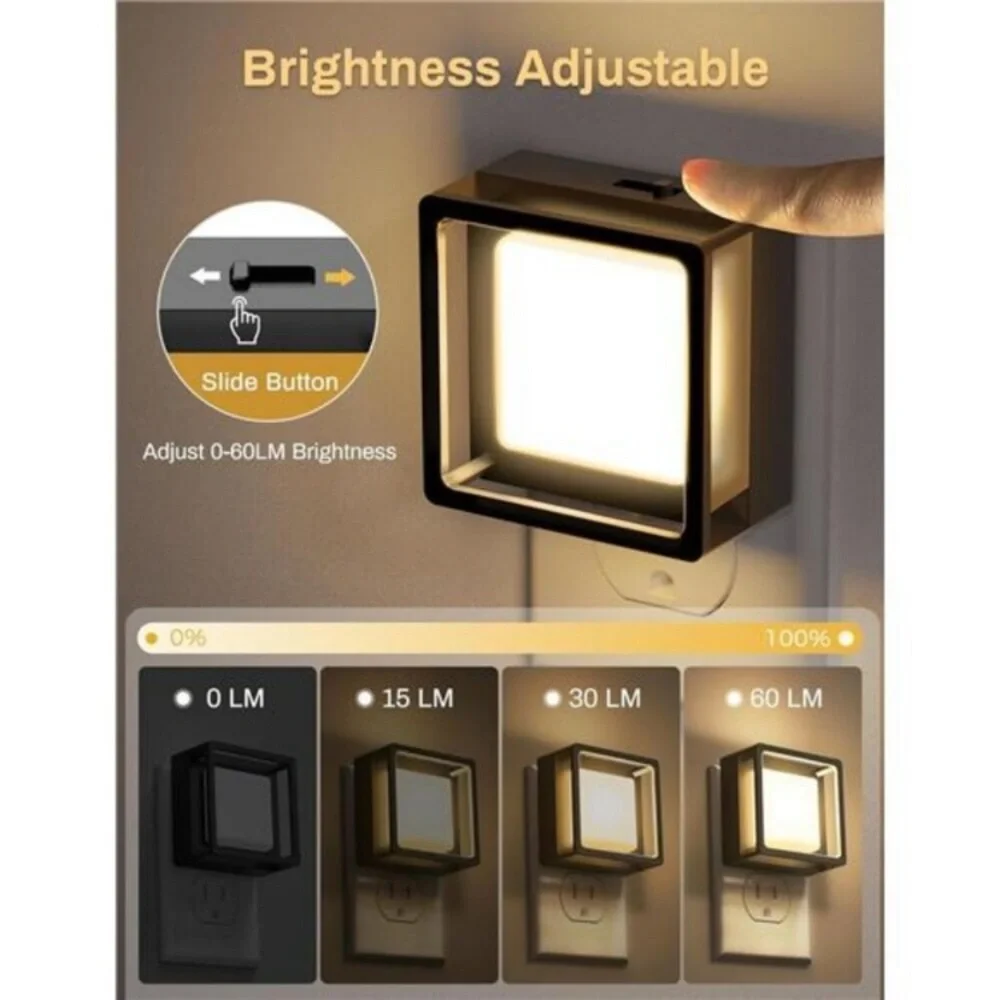 LED Night Light Plug Into Wall with Dusk-to-Dawn Sensor Dimmable White [2 Pack]